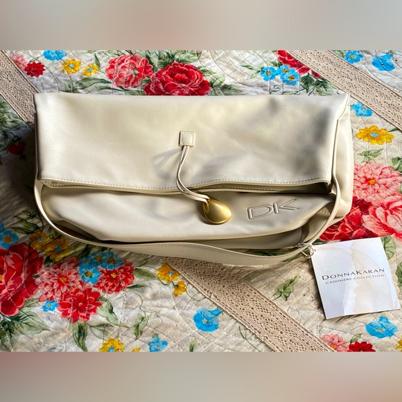 Donna Karan Handbags - NWT Donna Karan handbag/tote,cream faux leather,gold,Cashmere Collection